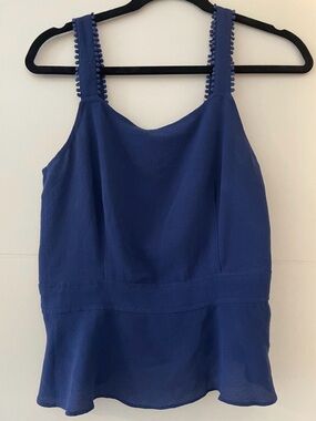 Highline Collective Royal Blue Peplum Tank Top | Pom Pom Strap Detail | Small